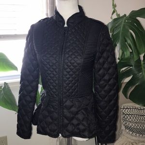 Burberry Brit Black Diamond Pattern Goose Down Coat Peplum Fit n Flare XS/S